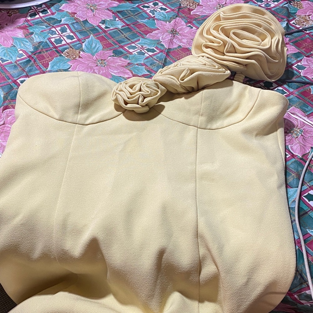The Wolf Gang Flores Rose Floral Applique Yellow One Shoulder Dress XL - Picture 10 of 10
